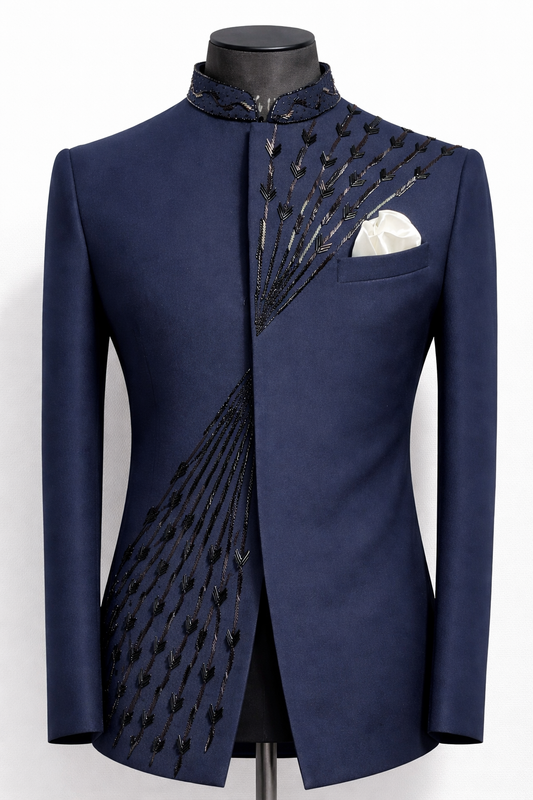 Blue Japanese Fabric Jodhpuri with Pants