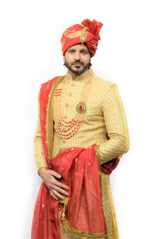 Beige Embroidered Sherwani