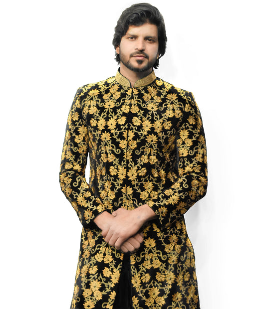 Black Embroidered Indo Western