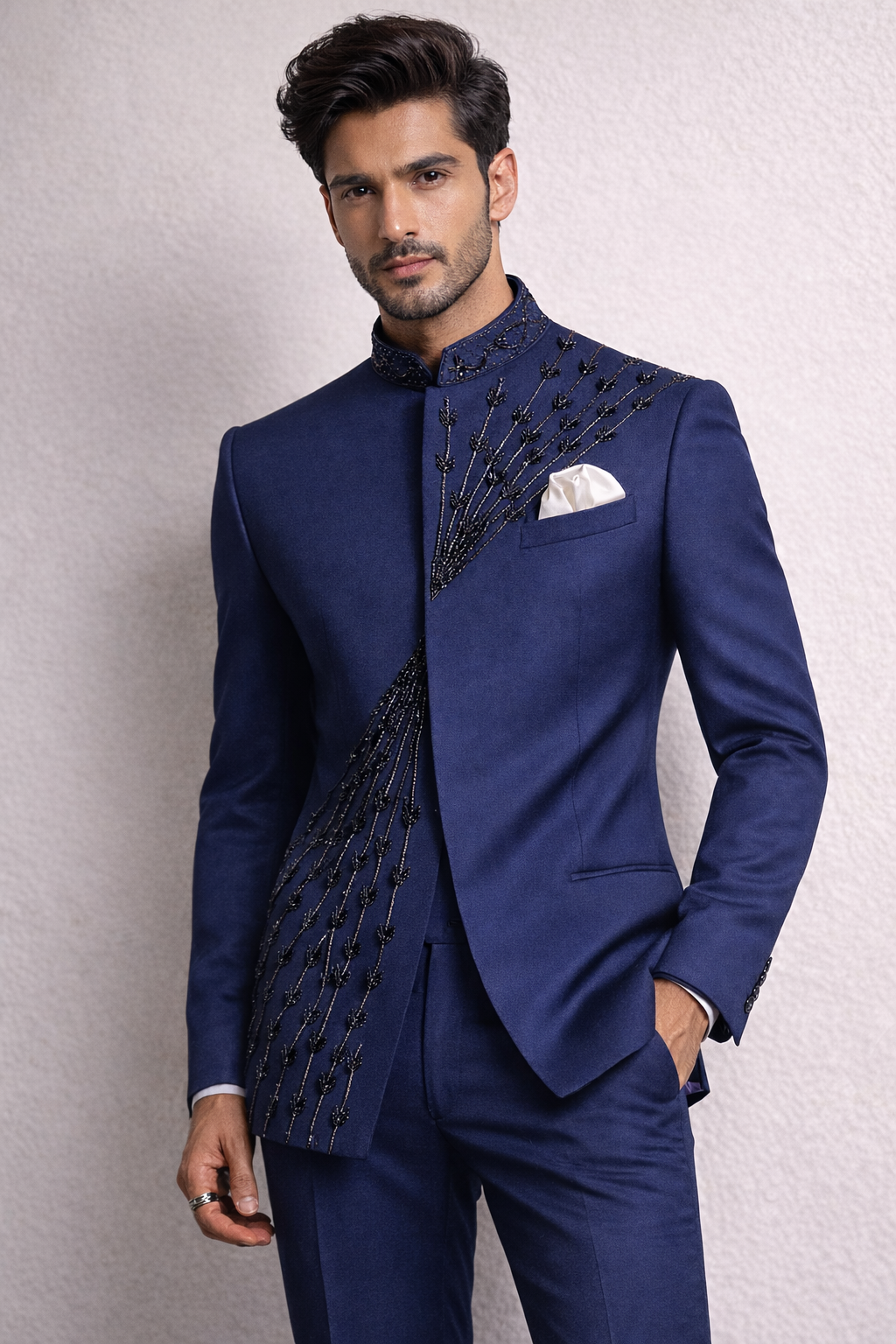 Blue Japanese Fabric Jodhpuri with Pants