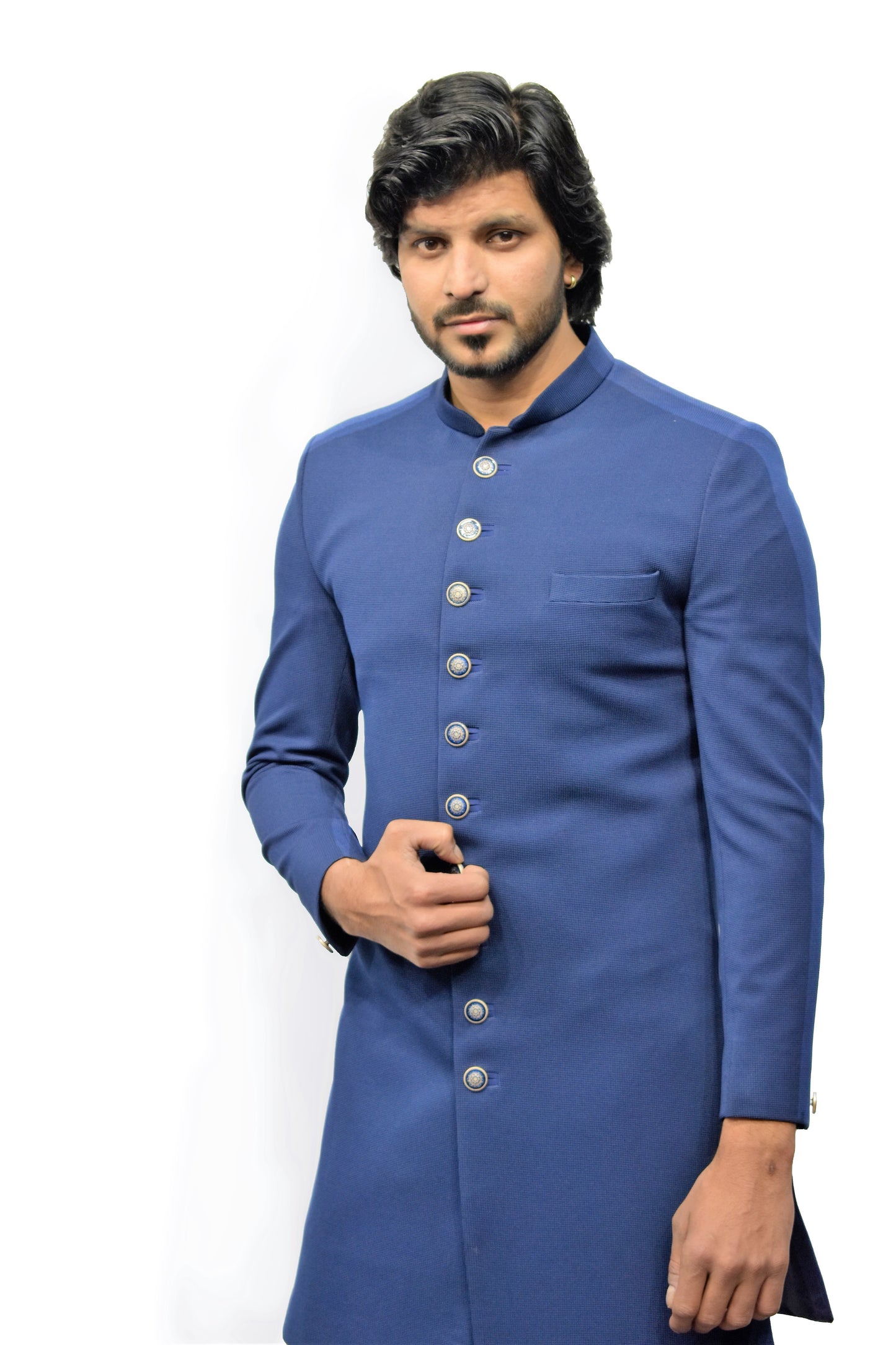 Basic Knitted Blue Indo Western