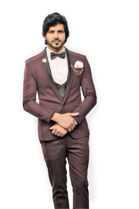 Wine Colour Semi Tuxedo Suit