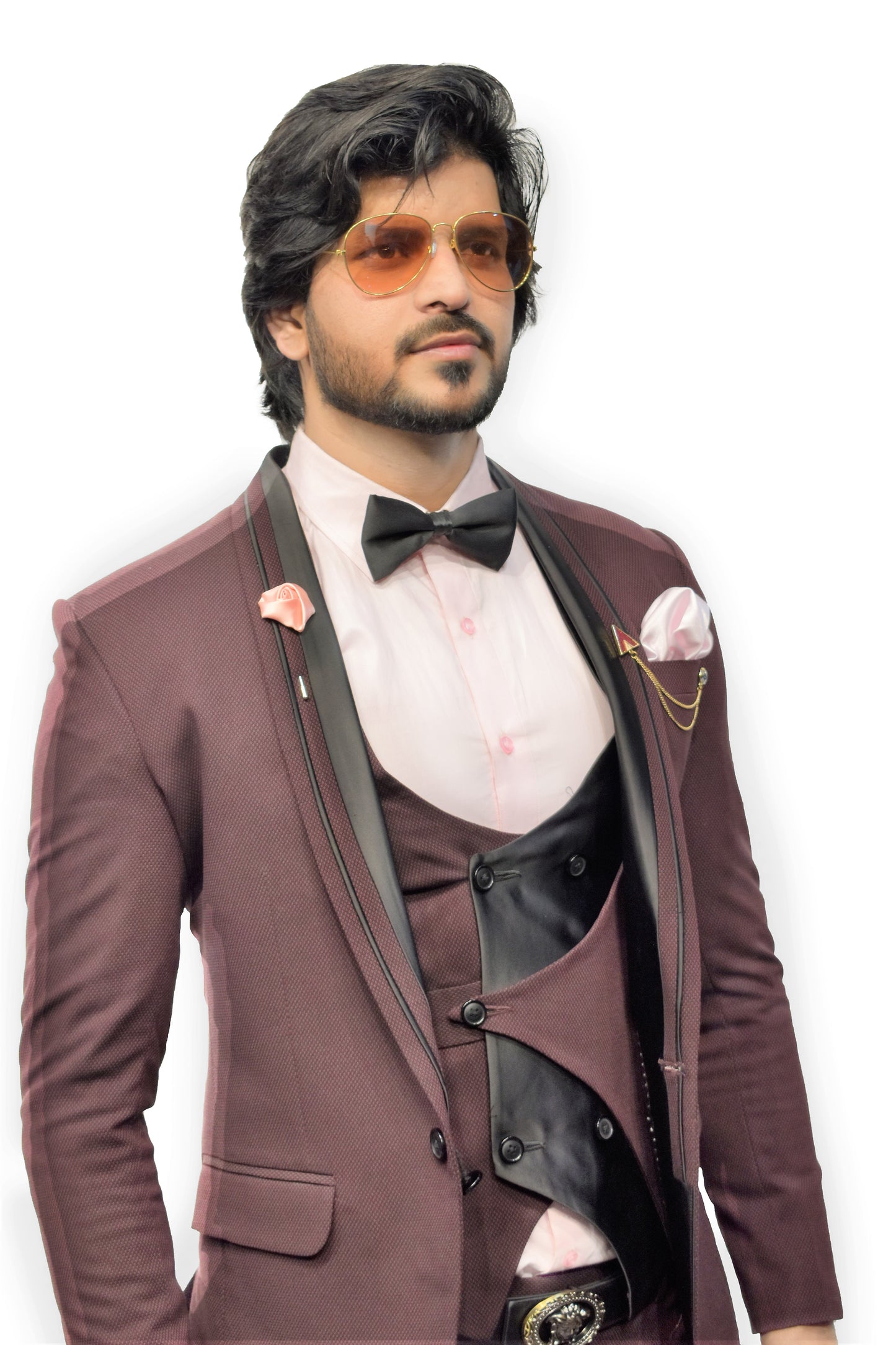 Wine Colour Semi Tuxedo Suit