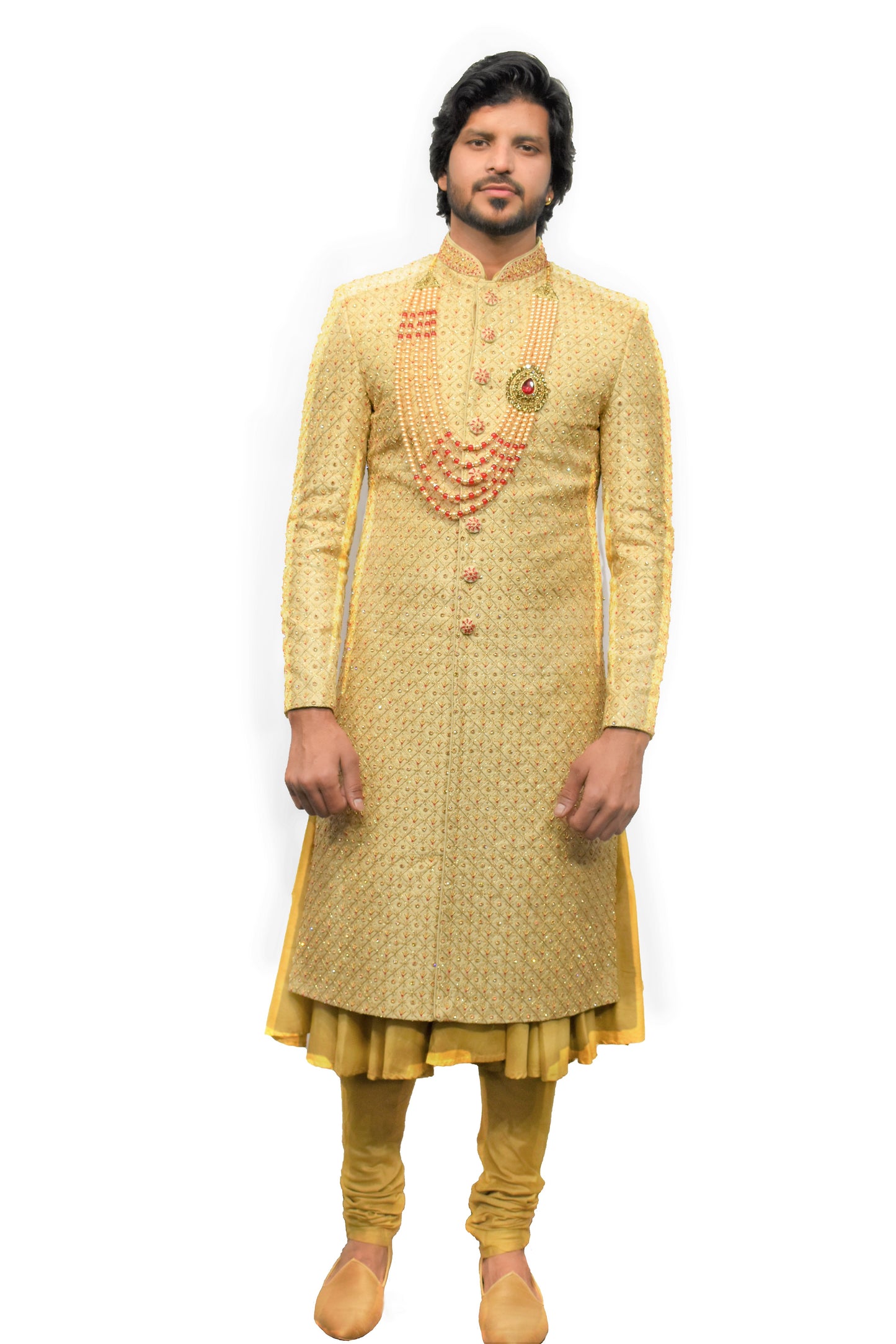 Beige Embroidered Sherwani