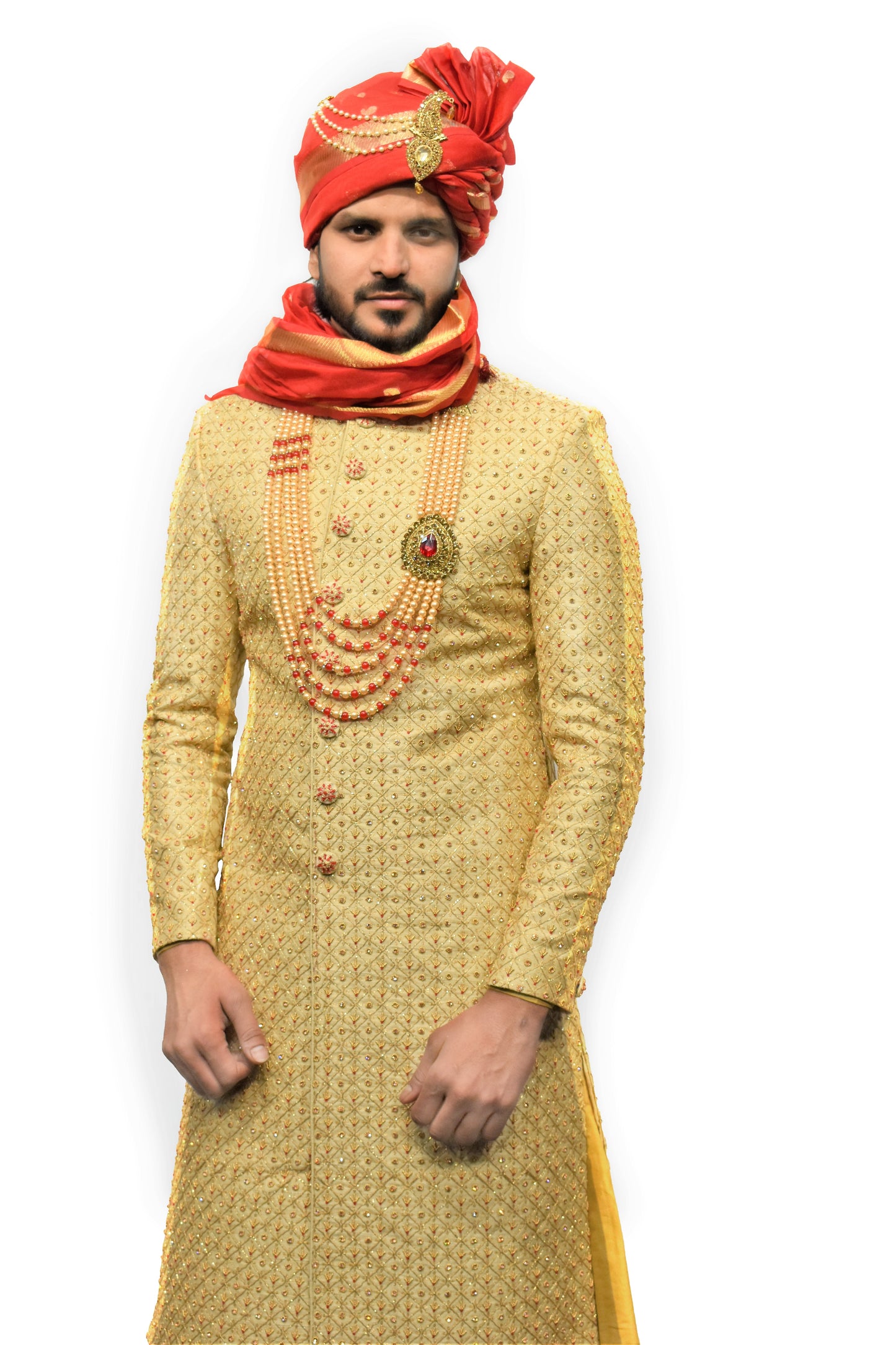 Beige Embroidered Sherwani
