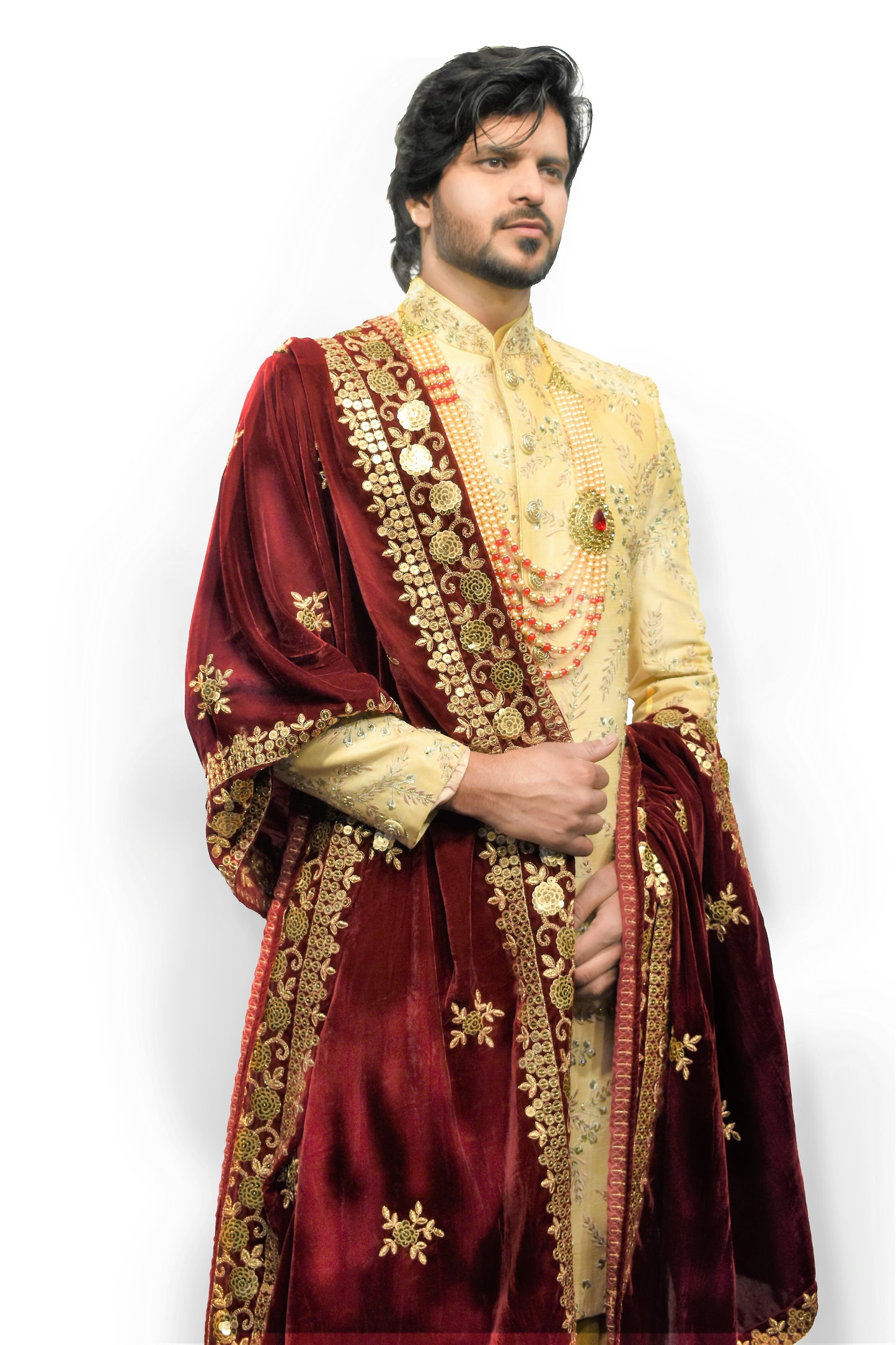 Cream Colour Embroidered Sherwani