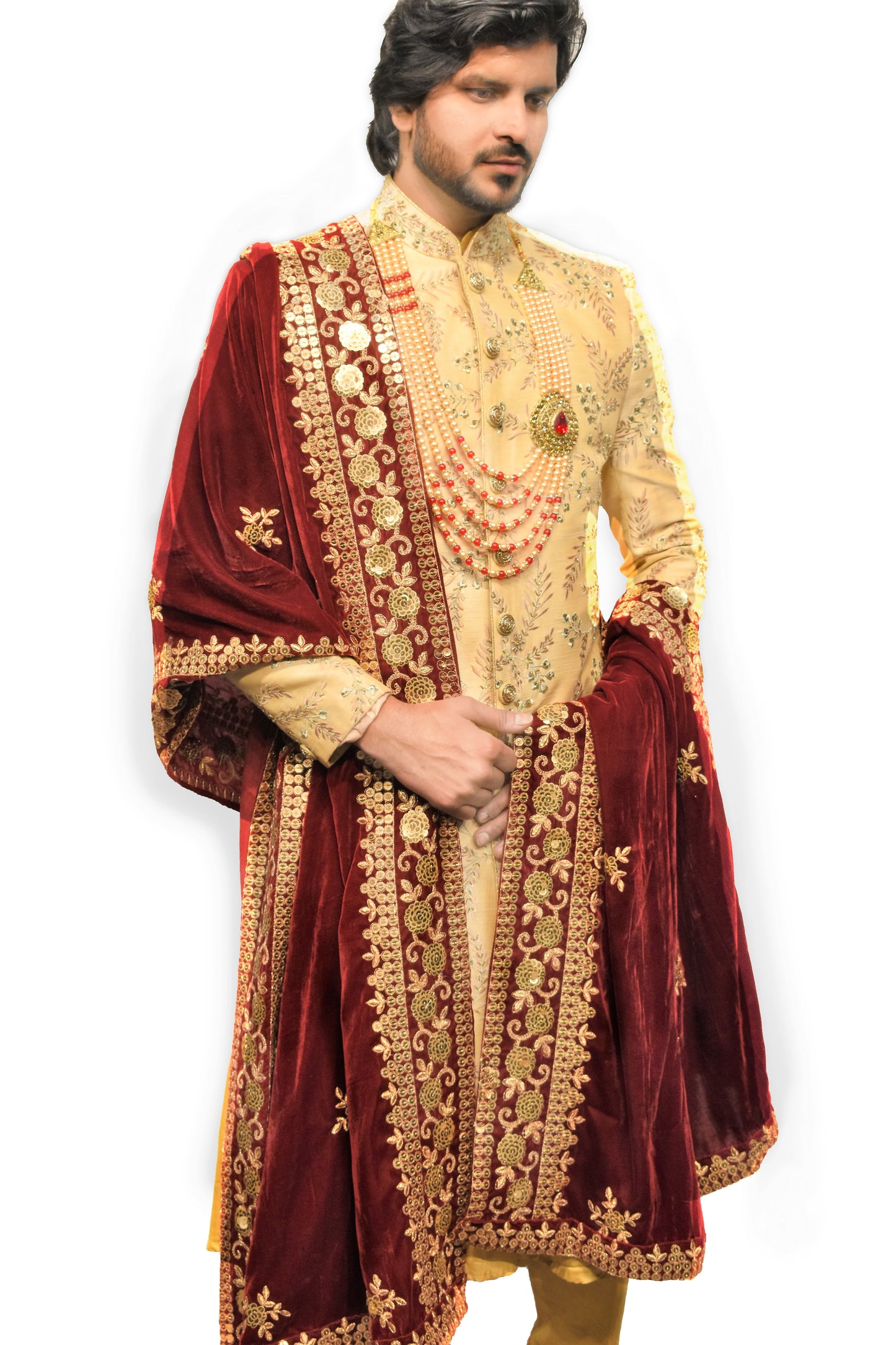 Cream Colour Embroidered Sherwani