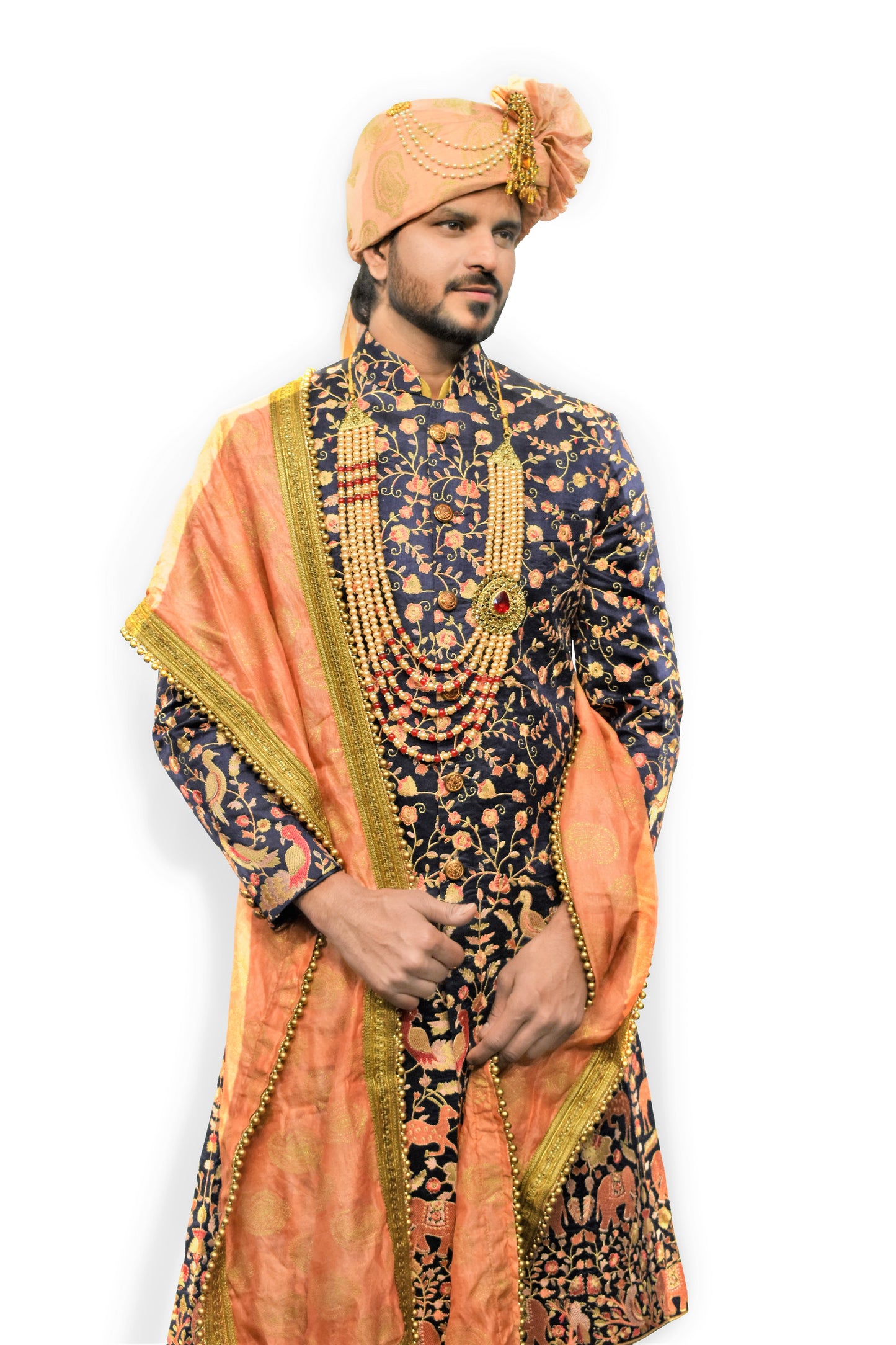 Navy Blue Embroidered Sherwani