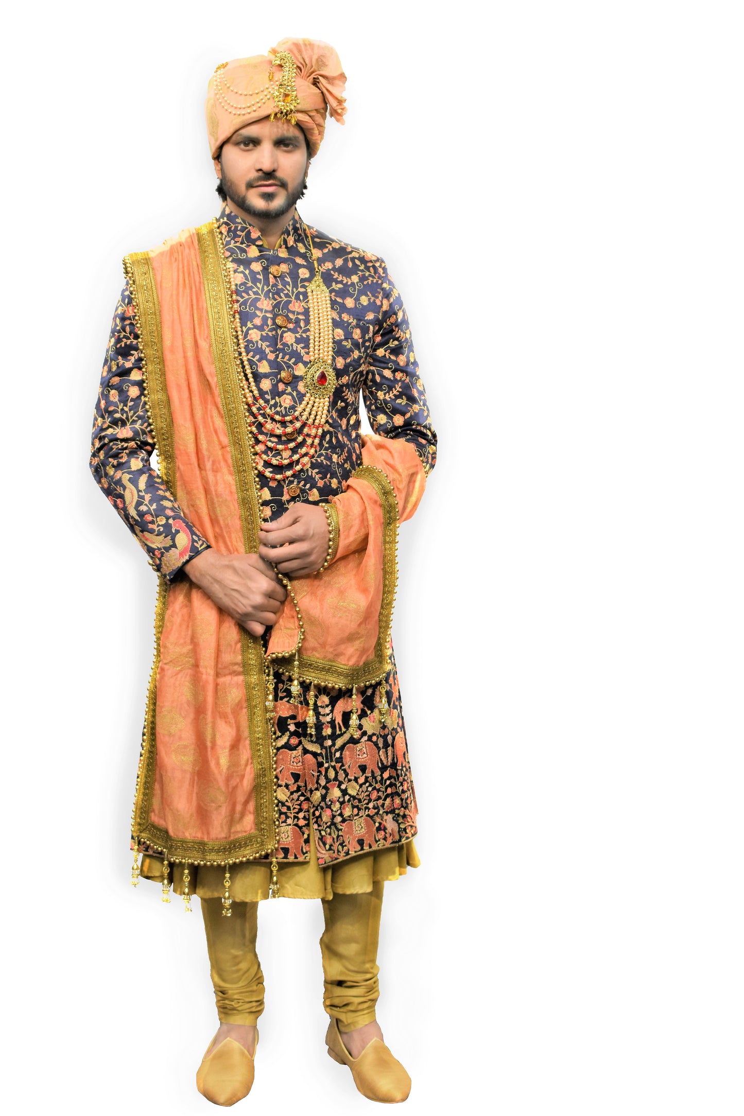 Navy Blue Embroidered Sherwani