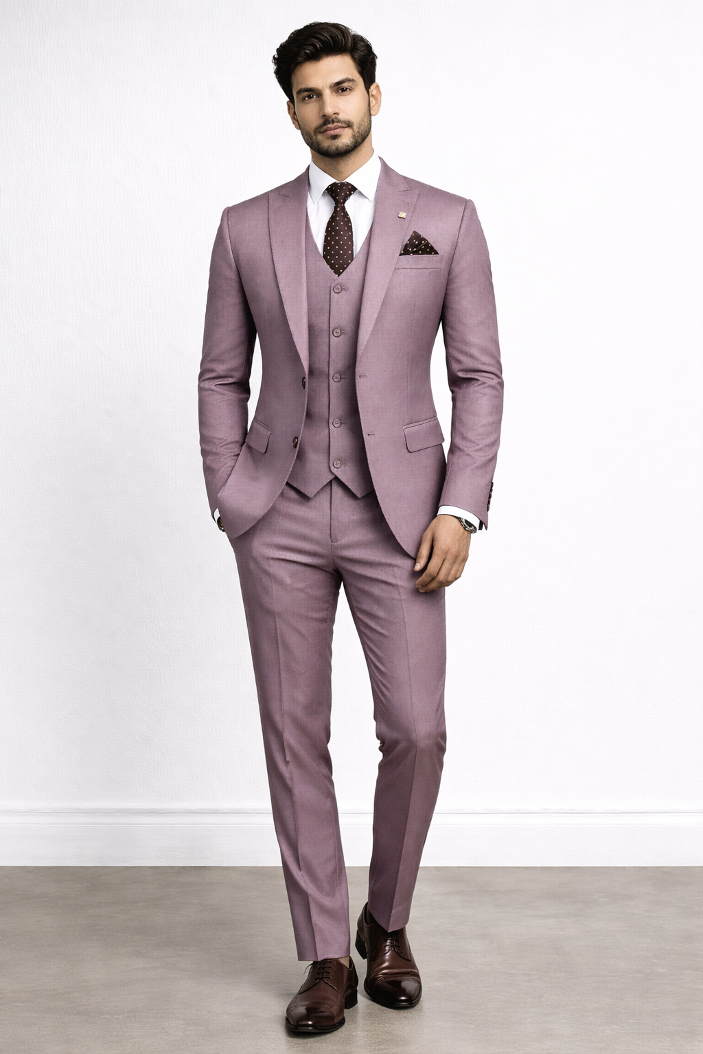 Mauve Italian Knit 5-Piece Suit