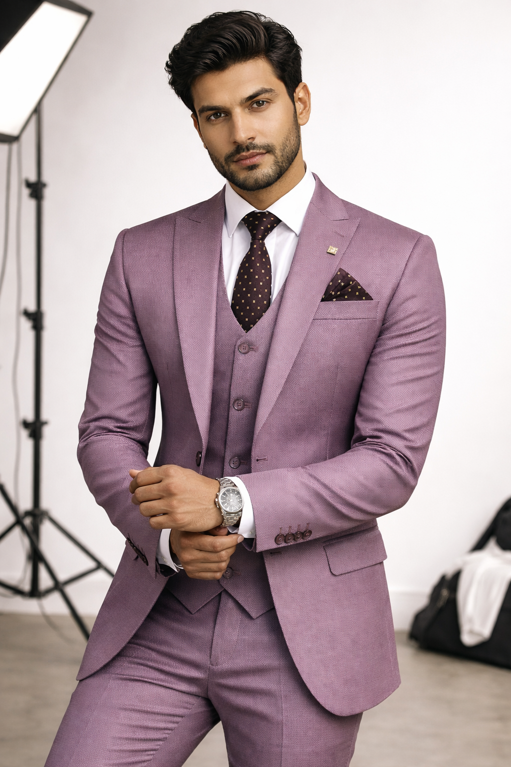 Mauve Italian Knit 5-Piece Suit