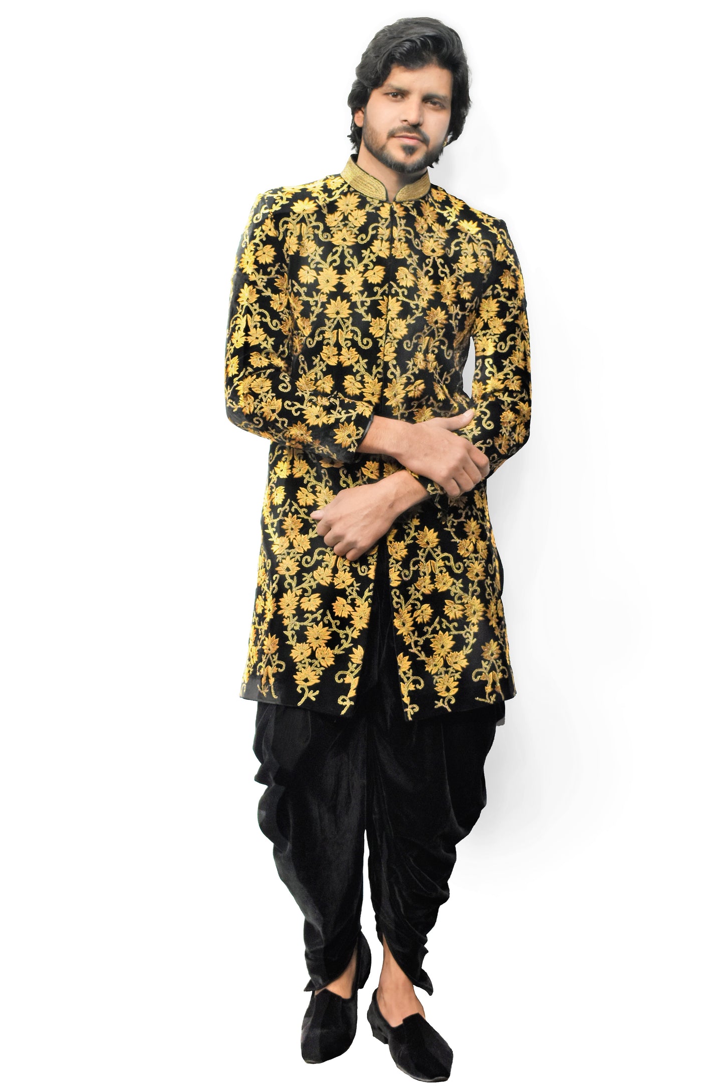 Black Embroidered Indo Western